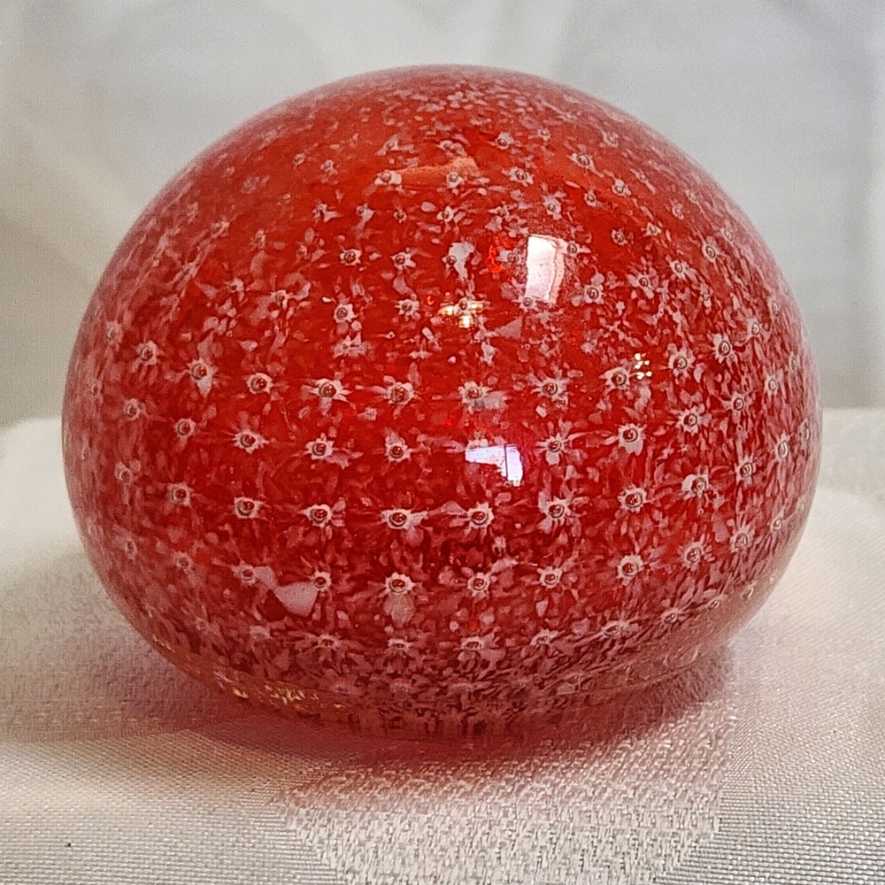 Vintage Red Art Glass Paperweight – Controlled Bubble Design, Hand Blown - Picture 2 of 11